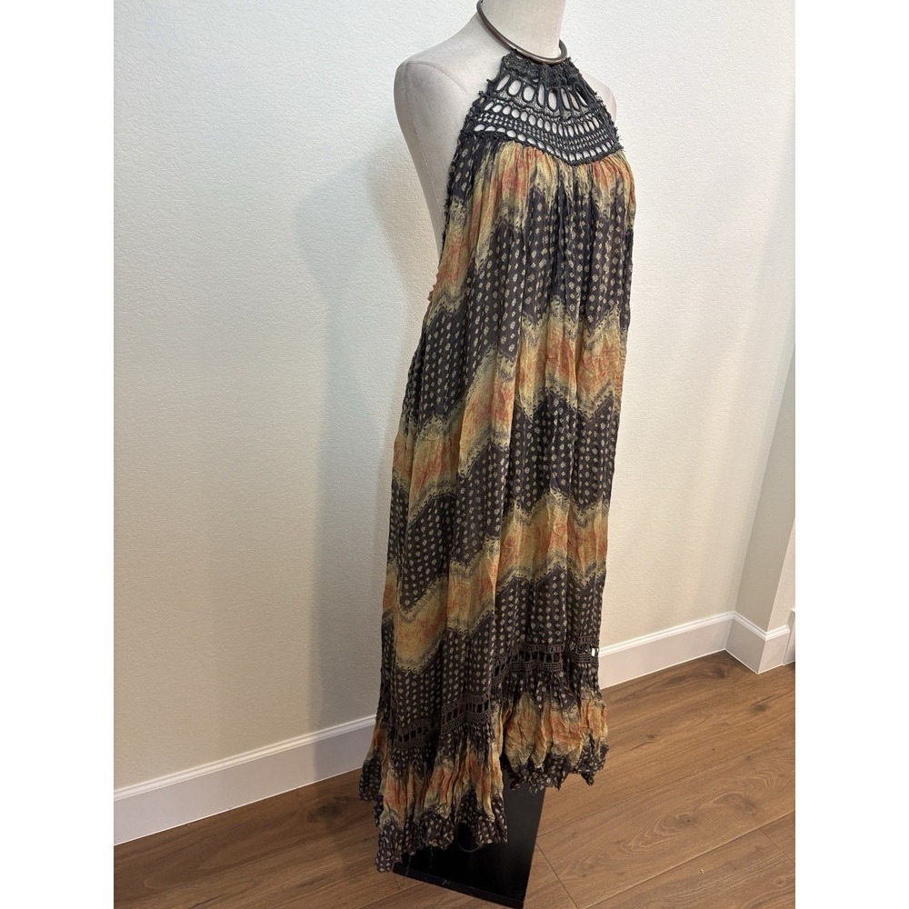 Free People Fp One Boho Crochet Halter Dress Maxi Open Back Sz S Gauze Festival - Picture 4 of 11